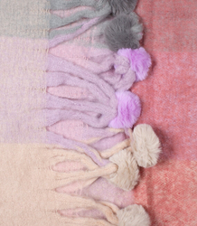 Fluffy shawl scarf squares knit pompoms