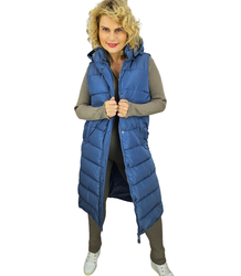 Women's long sleeveless quilted vest with hood TORI