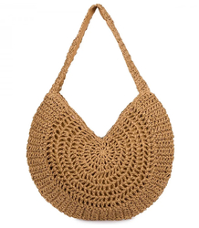 Braided Raffia Hobo Bag Zippered Capacious