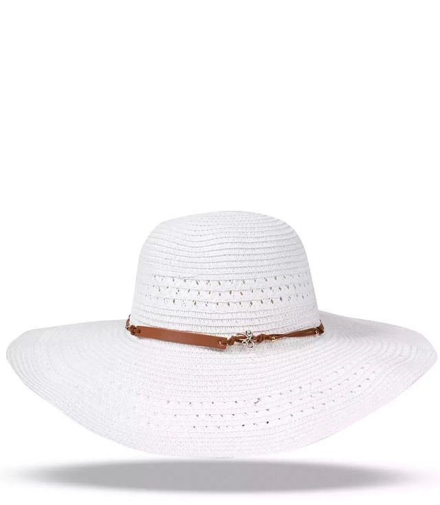 Large women's raffia hat with boho string pendants