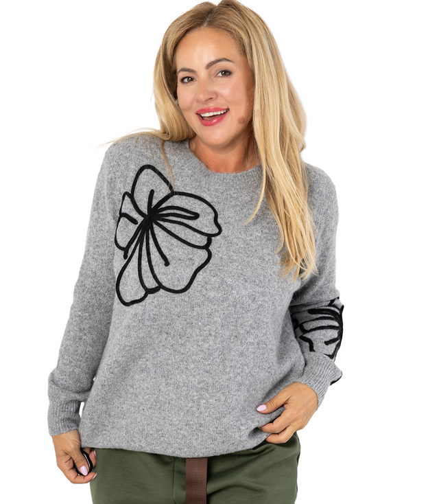 Classic women's sweater with 3D flower applique CLASSIC BLOOM