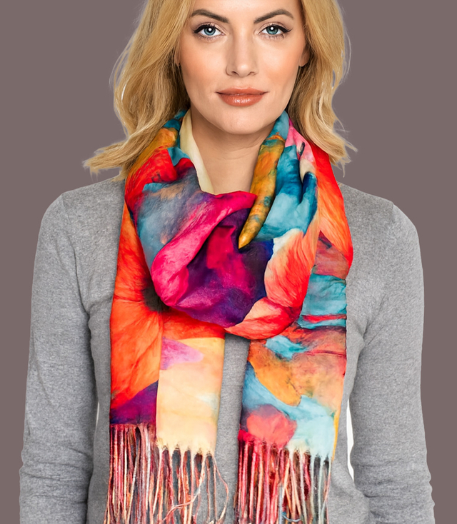 Square shawl scarf for women with tassels AGRAFKA