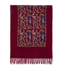 Women's scarf with embroidered pattern and tassels