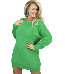 Puszysty sweter sukienka dzianinowa okrągły dekolt FLUFFY