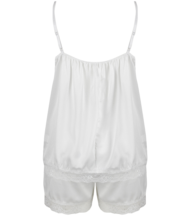 Satin pajama set with lace shorts top petticoat