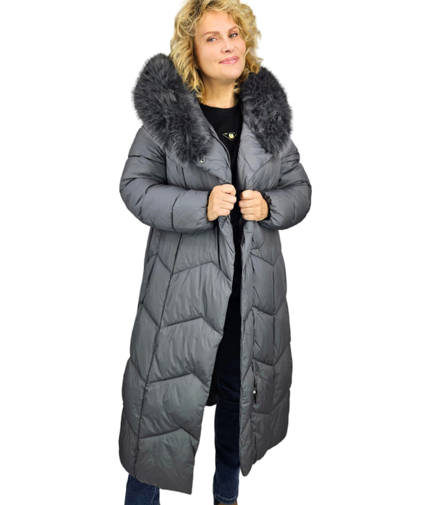 Long quilted winter warm coat with hood KELLY