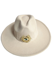 Elegant women's panama hat with decorative brooch "Eye of Elegance"