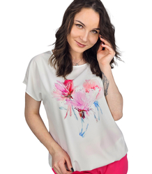 Elegant blouse with elastic waistband and floral print SIMON