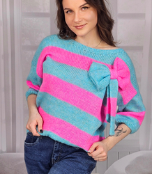 Colorful sweater with striped bow wool VIVIENE