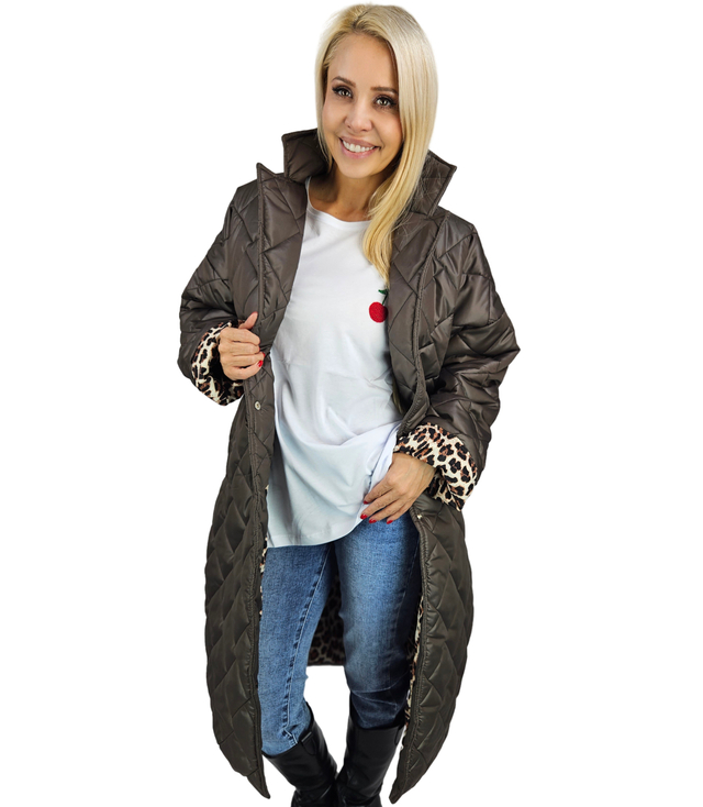 Women's long transitional quilted warm camouflage coat BIANCA