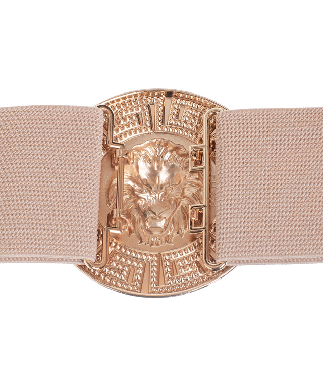 Women's belt with a gold lion and zircons, adjustable and elastic