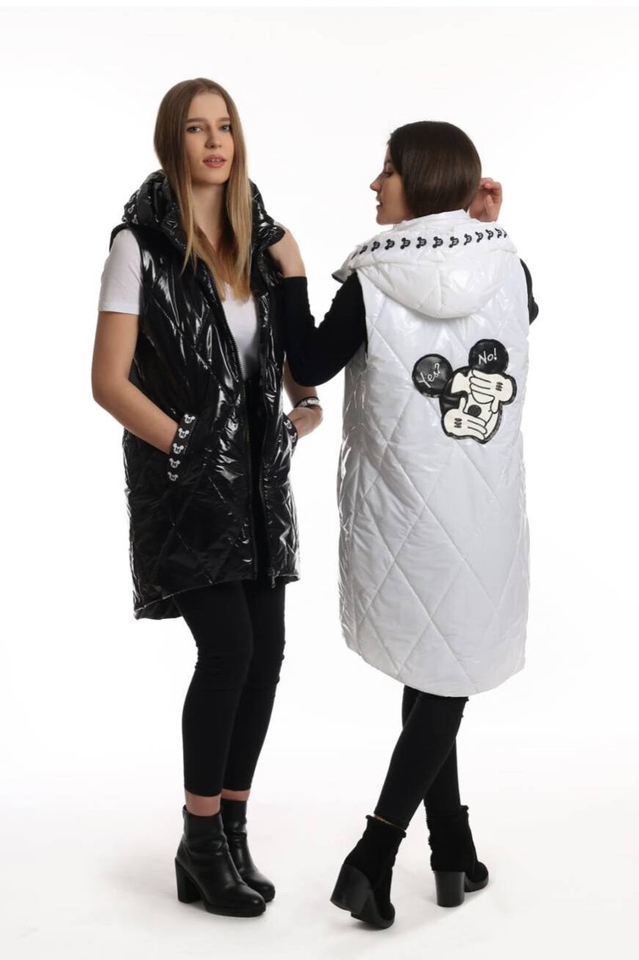 Mickey Mouse long quilted vest Hood
