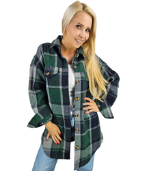 Loose, warm, checkered women's shirt. Longer back CLARE