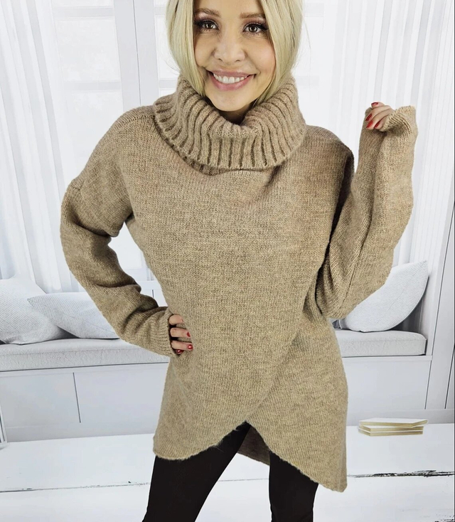 Warm womens turtleneck sweater with a slit MARIETTA, wool