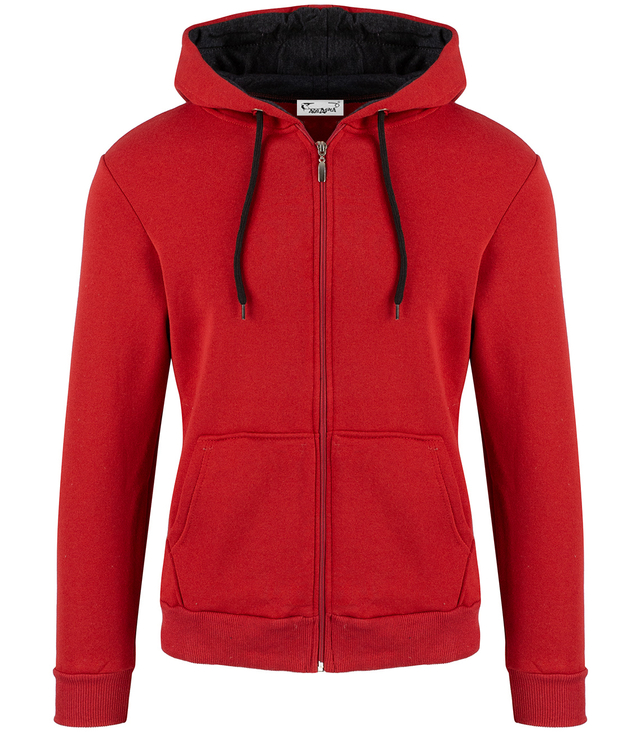 Men's warm zip-up sweatshirt with a contrasting hood