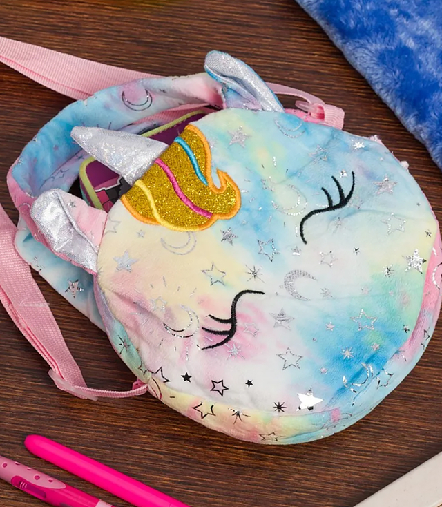 Children's round plush bag with unicorn