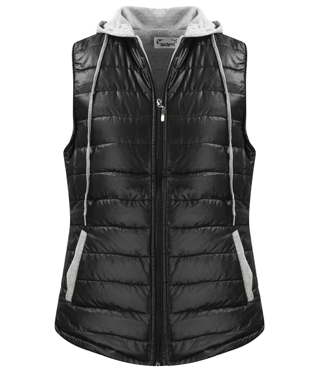 Krótki bezrękawnik damski kamizelka z kapturem