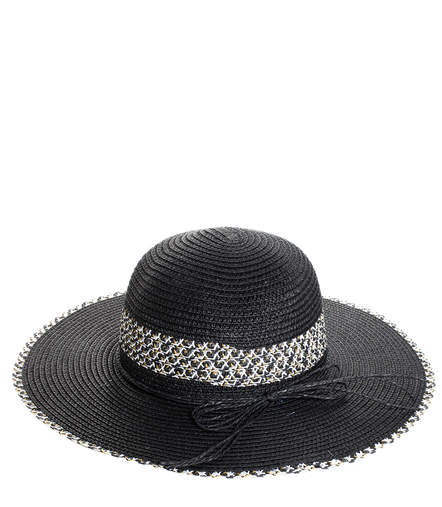 Women's gold thread straw hat with large brim