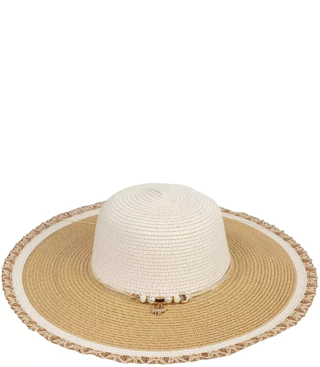 Large straw hat with a wide brim, two-colored