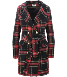 Płaszcz dwurzędowy w kratę klasyczny TWEED