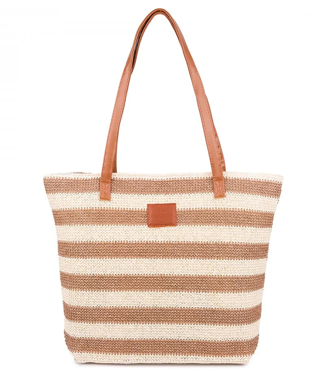 Large braided shoper bag with stripes