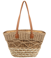 Medium basket, summer bag, stiff handbag, woven eco-leather handles