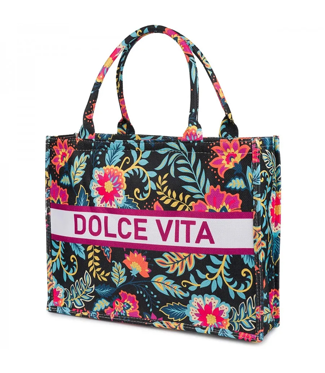 Large colorful shopper bag with DOLCE VITA lettering