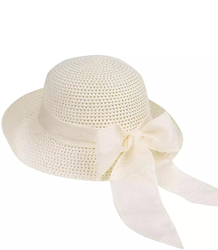 Openwork straw hat with wide ribbon bow