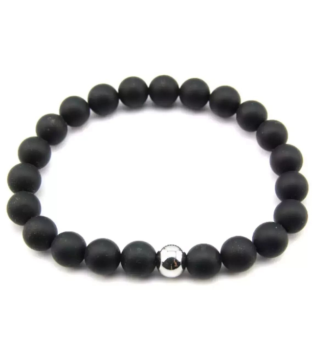 Women's bracelet onyx matte balls 8 mm box