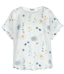 Elegant blouse with a round neckline and an elastic waistband with an EMI print