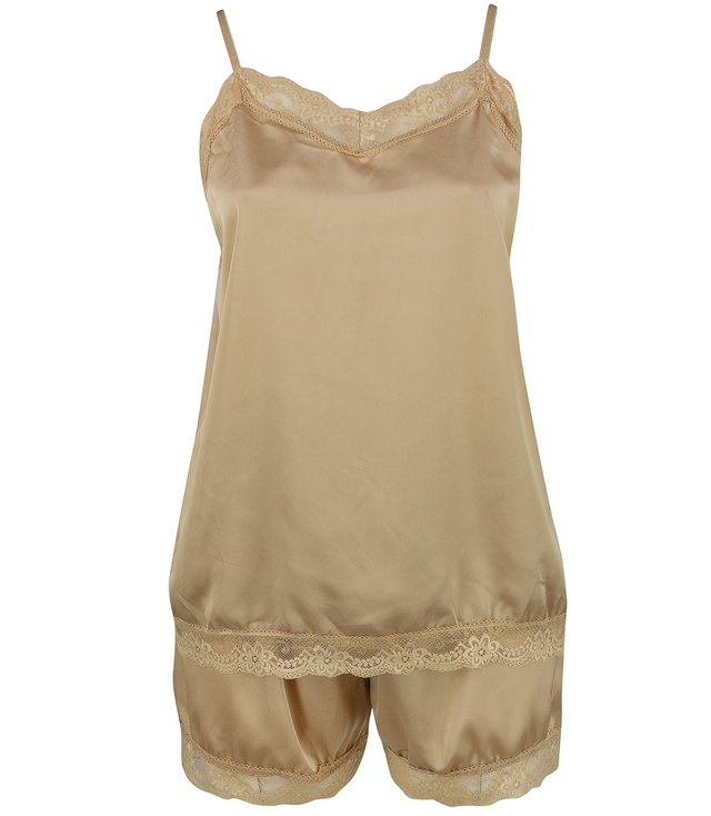 Satin pajama set with lace shorts top petticoat