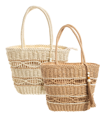 Medium basket, summer bag, stiff woven handbag with tassel