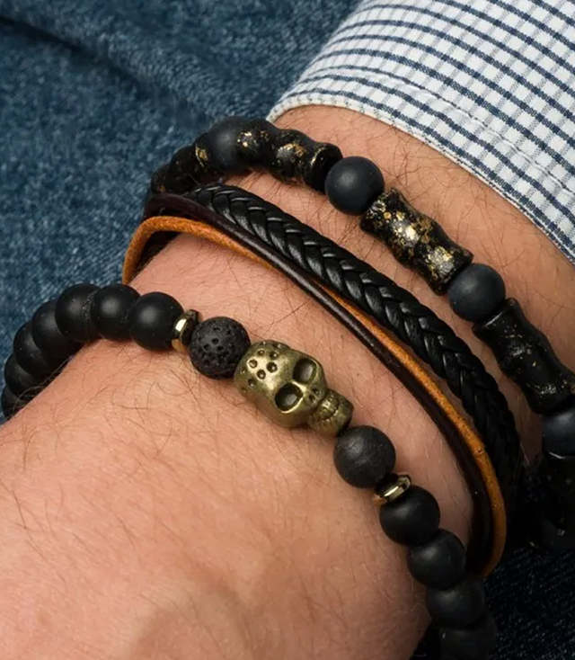 Set of men's bracelets natural stone