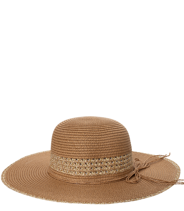 Women's gold thread straw hat with large brim