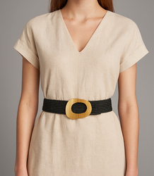 Braided women's belt with large buckle