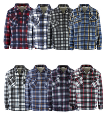 Warm fleece checked men's shirt insulated with faux fur