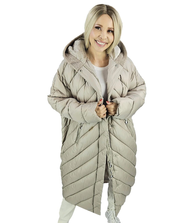 Long jacket women's coat with diagonal quilting Warm LUCY