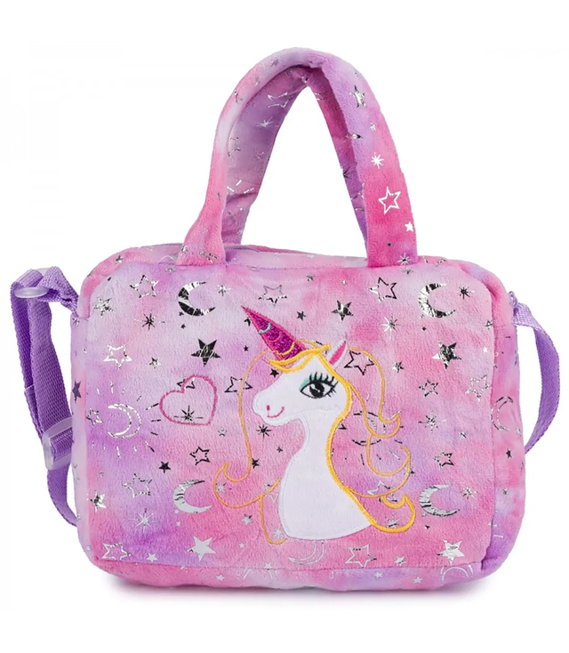 Children's plush bag with adorable unicorn handle strap