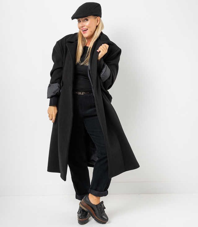 Women's long oversize coat with decorative belt KASIA