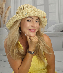 Women's summer hat made of braided raffia with colorful embroidery BUCKET HAT 