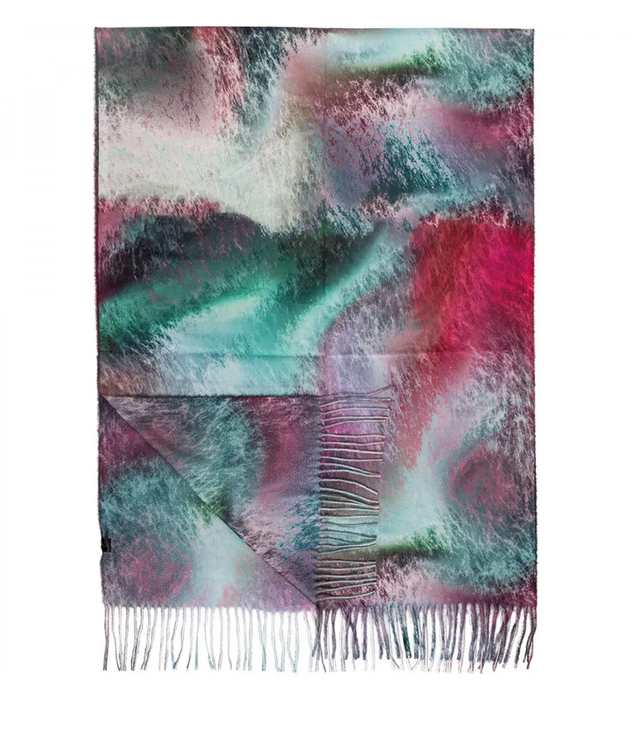 Women's scarf with tie-dye tassel motif