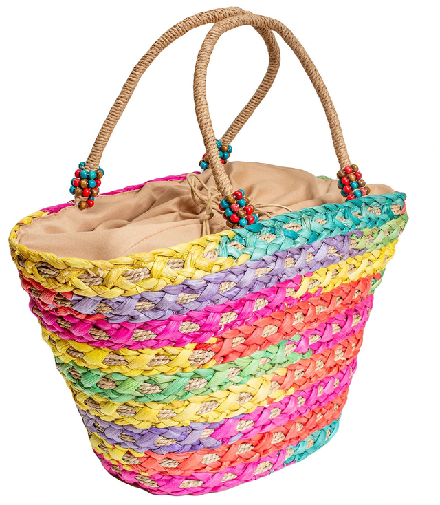 Mega large summer bag braided basket lined with beads