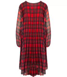 Plaid pleated midi dress