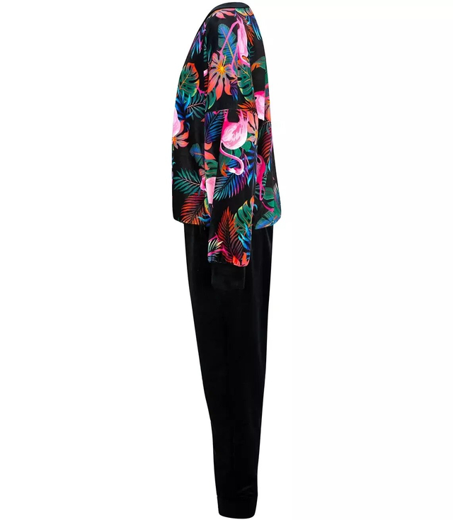 Dres spodnie bluza komplet welur flamingi