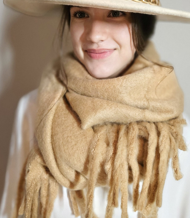 Scarf Thick scarf tassels single color warm soft 180x45 cm