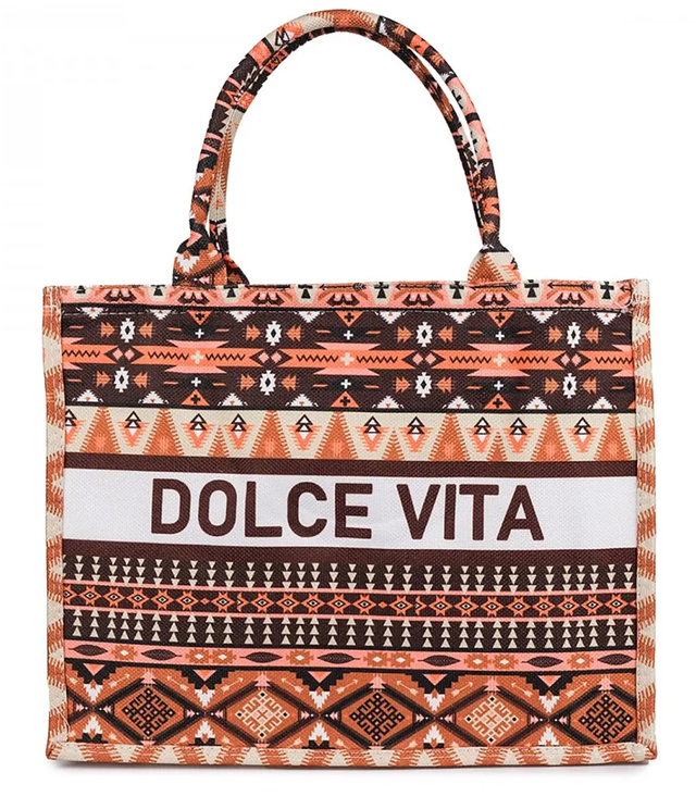 Large colorful shopper bag with DOLCE VITA lettering