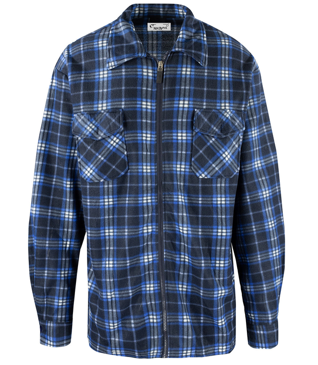 Warm fleece men's plaid shirt with zipper closure 