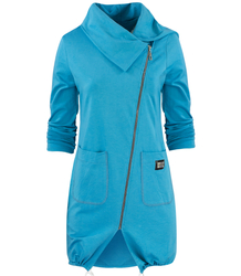 Thin long sweatshirt with a diagonal zipper and a BEATA neck warmer