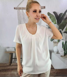 Elegancka bluzka z marszczonym dekoltem Lato