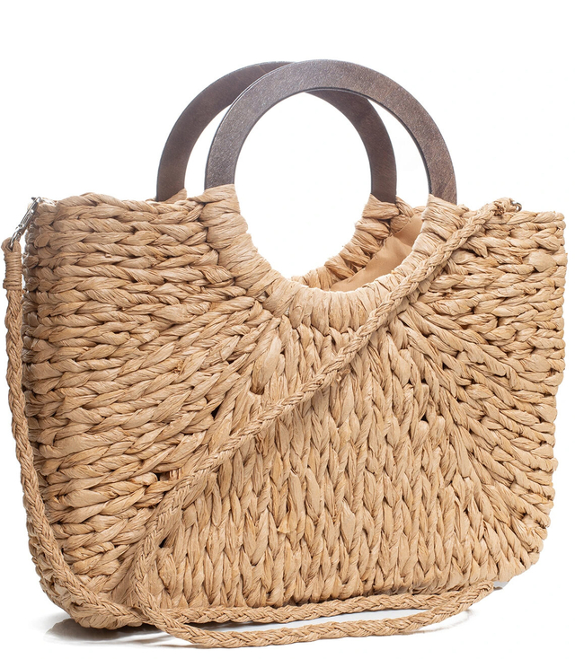 Large basket summer bag handbag braided wooden handles
